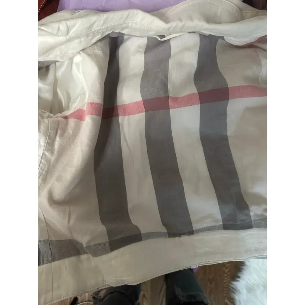 Burberry Brit Patchford Parchment Linen Moto Biker Full Zip Belted Jacket Size 4 - Picture 5 of 14